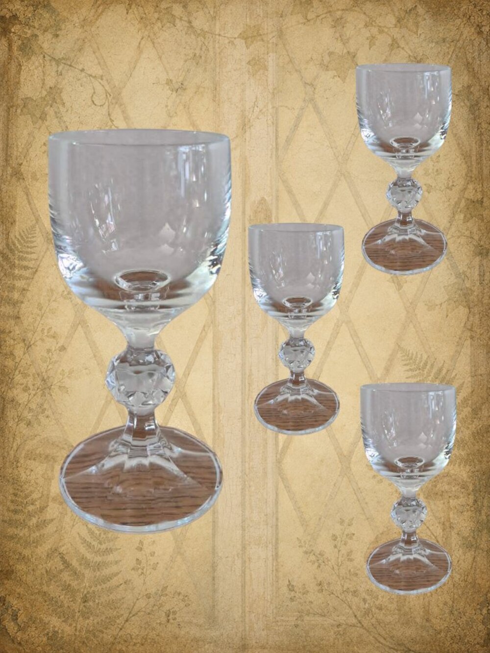 Secret Oceans Lore 🌊🧜 BOHEMIA CRYSTAL vintage set of 4 Liqueur Glasses 2 oz